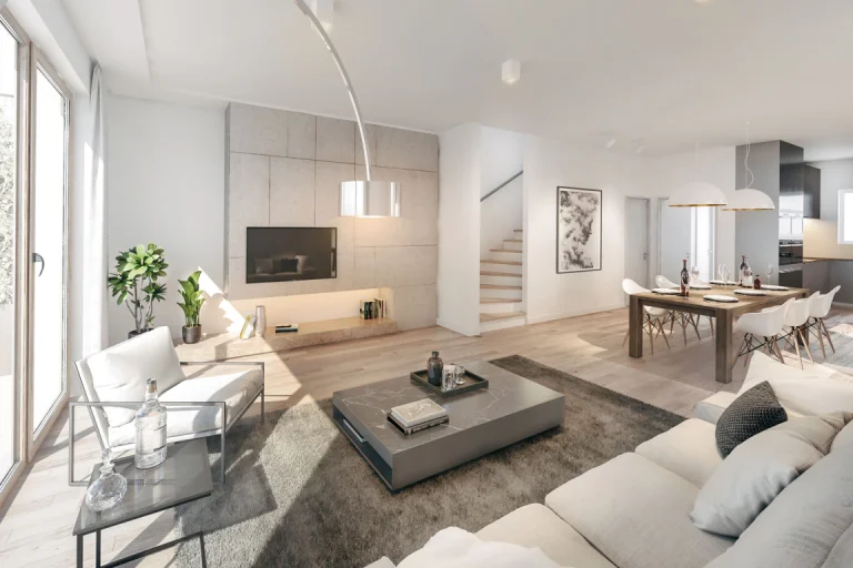 Wohnzimmer in Doppelhaus Neubau in Berlin Zehlendorf